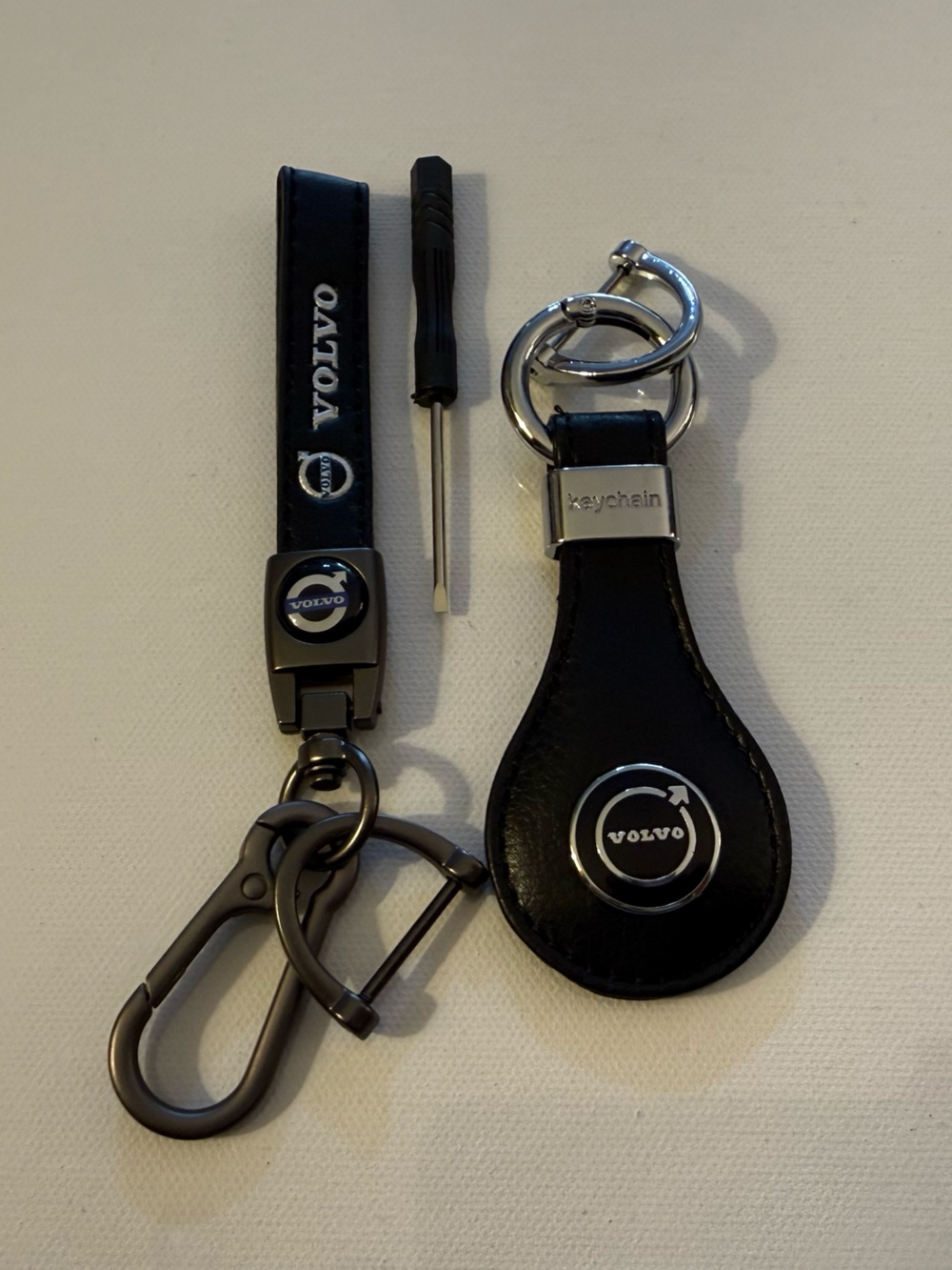 Volvo Key Fob Keychains in Black Leather Set of 2 Keychains NWT
